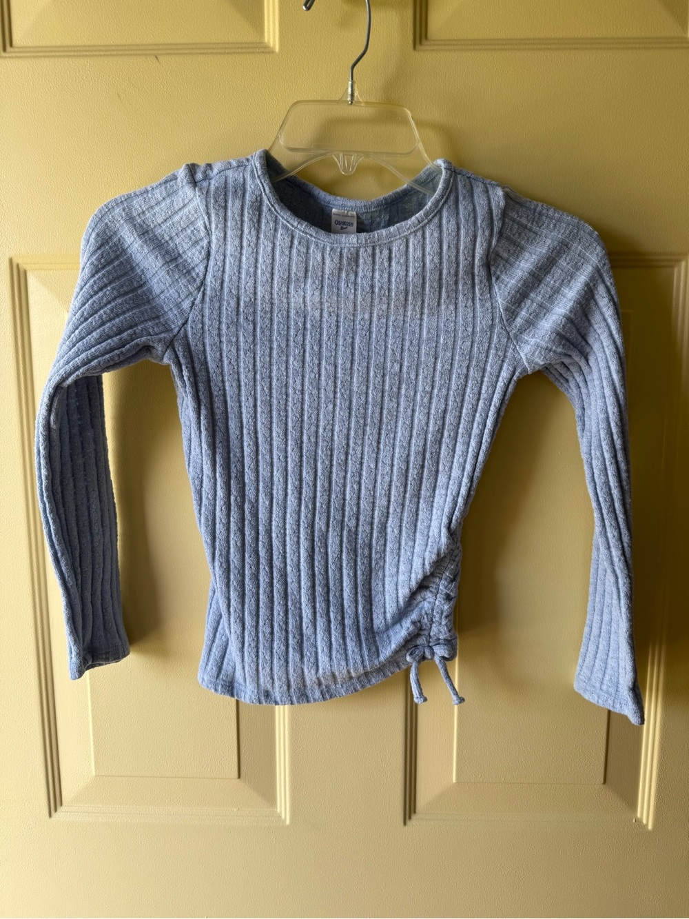 Girls Light Blue Ribbed Long Sleeve Tie-Hem Top
